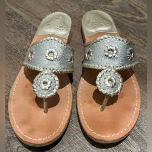 Jack Rogers Hamptons Gold Whipstitch Sandals, Silver Glitter Metallic Sparkle